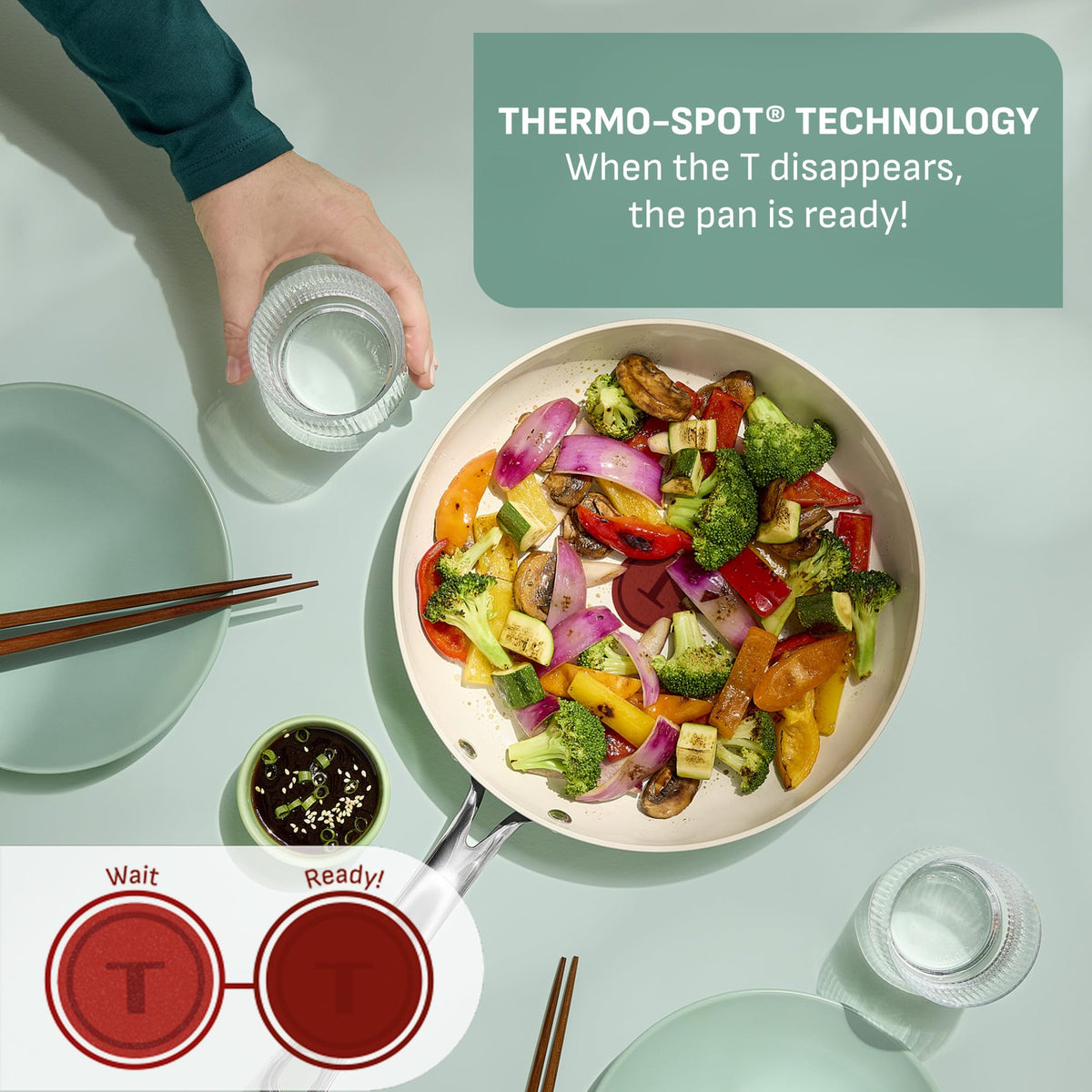 Stainless steel riveted handle on T-Fal Inspire provides a secure grip