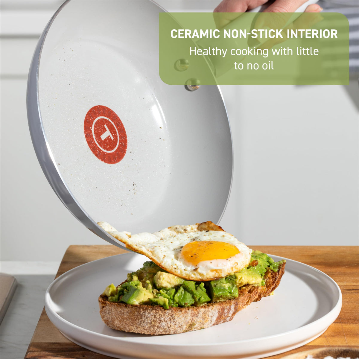 T-Fal Refresh ceramic 10.5in frypan lid with vented design for visibility.