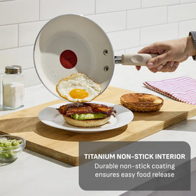 T-Fal Signature Thermo-Spot indicator shows when the pan is preheated for optimal searing.