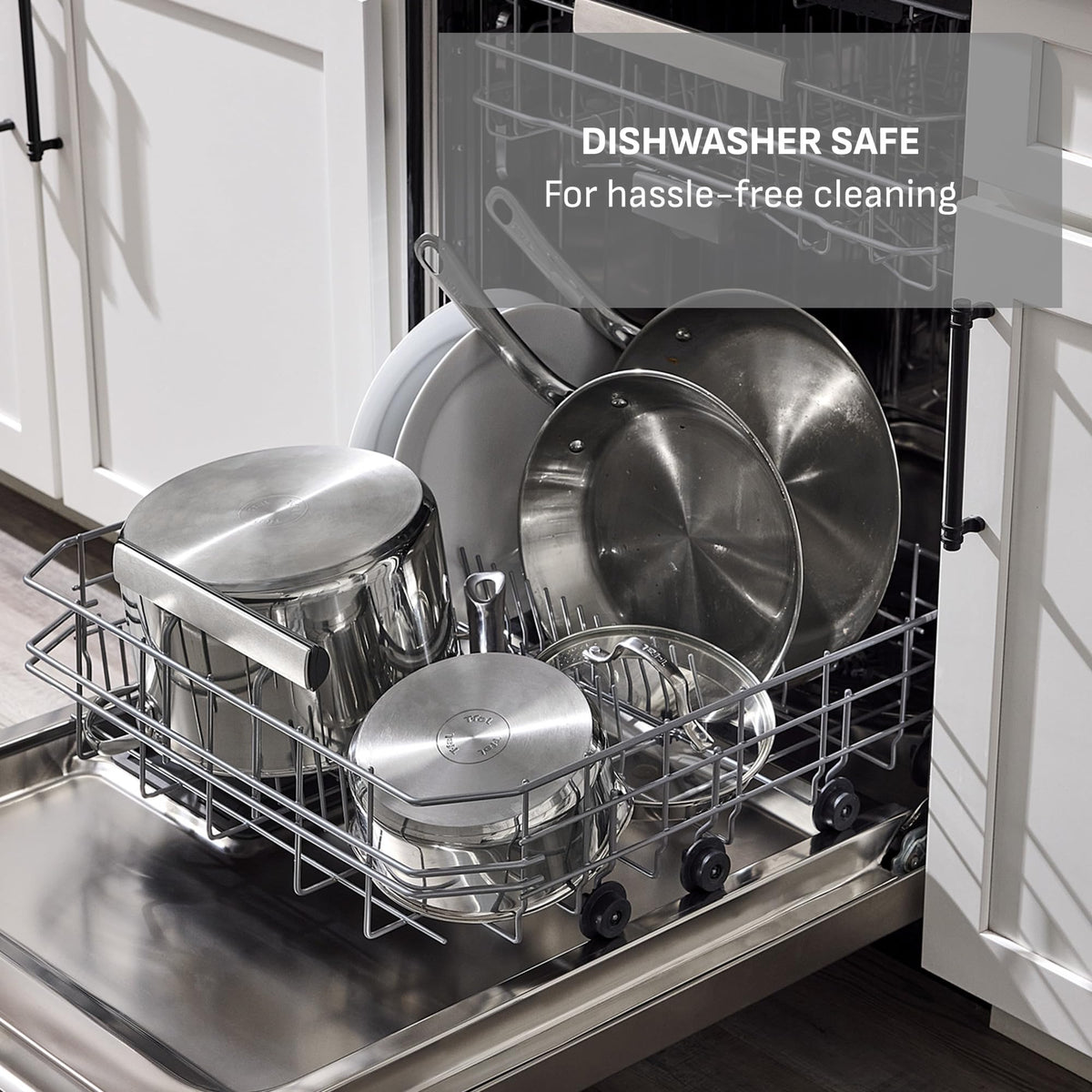T-Fal dishwasher-safe stainless cookware for easy cleaning