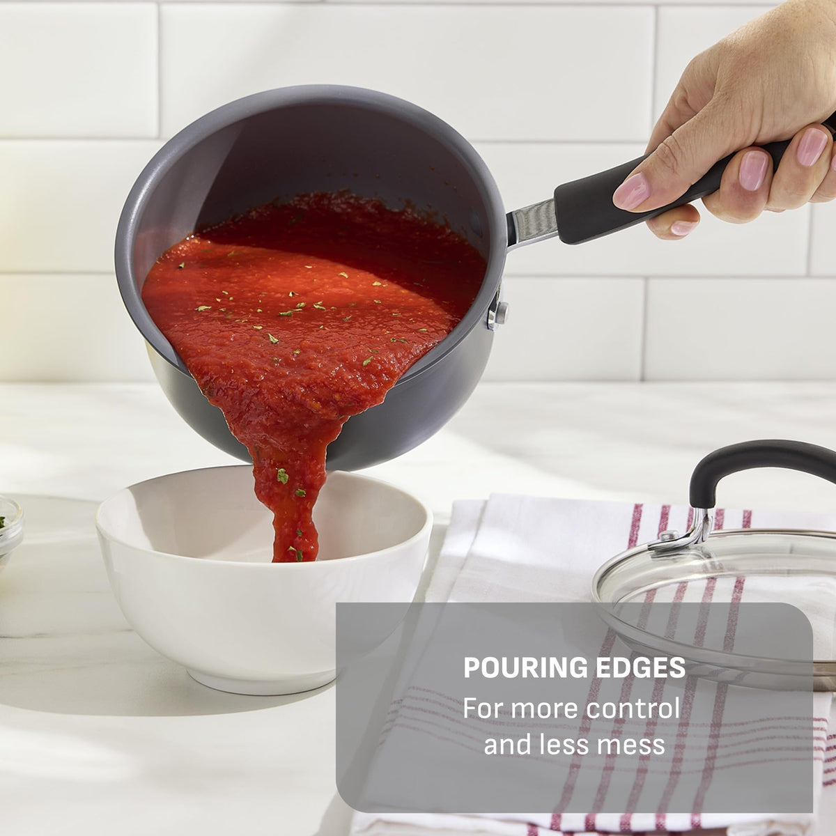 T-Fal Ultimate 3-quart saucepot with lid for everyday meals.