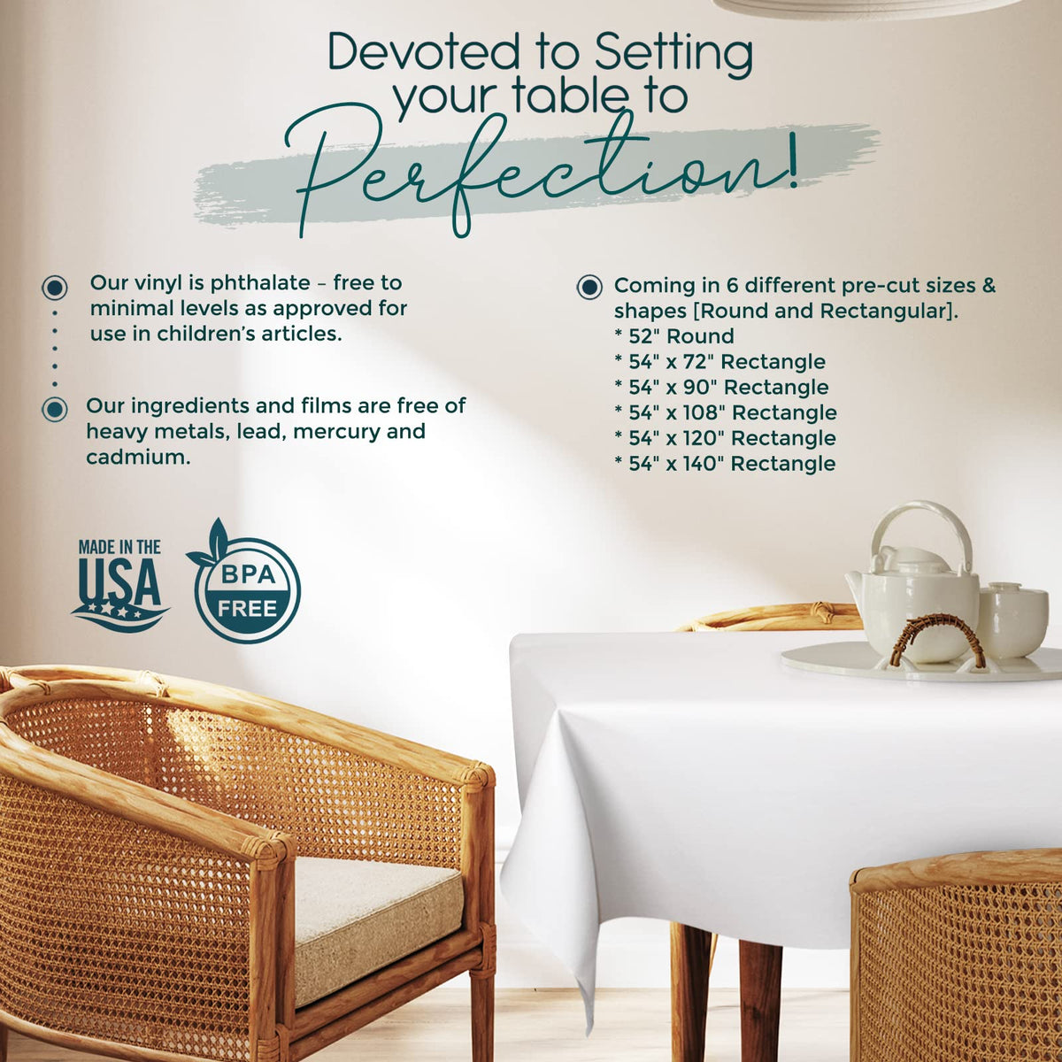Tablecloths by Design non-slip backing keeps protector steady during meals