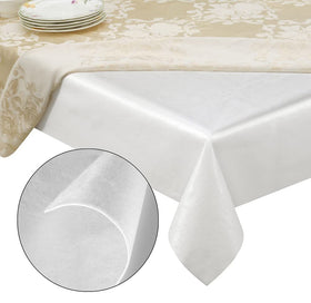Tablecloths by Design table pad protector close-up shows durable vinyl barrier against spills.