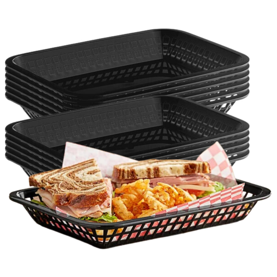 TableCraft C1079BK basket front view, ideal for fast casual presentation.