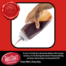 TableCraft tethered-cap condiment bottle prevents spills during service.