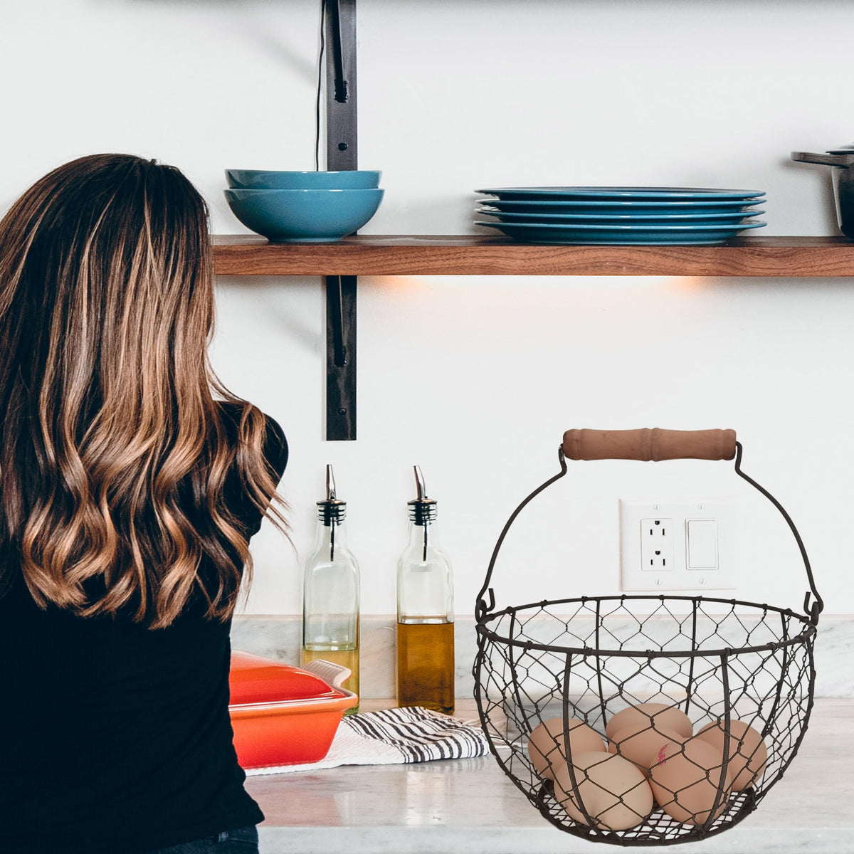 TAIANLE vintage wire egg basket for rustic kitchen décor and practical storage.