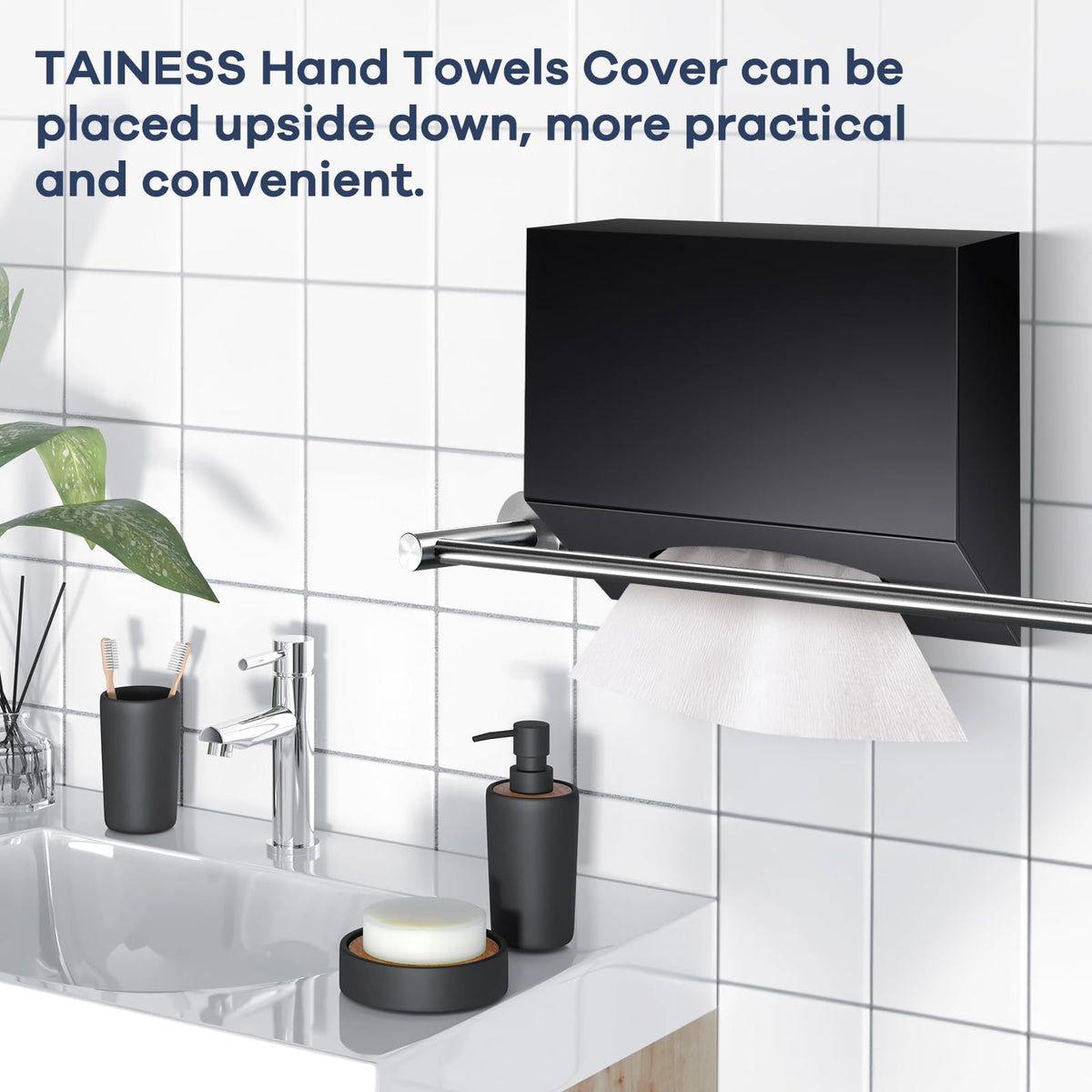 Bottom magnetic design enables easy towel box changes.