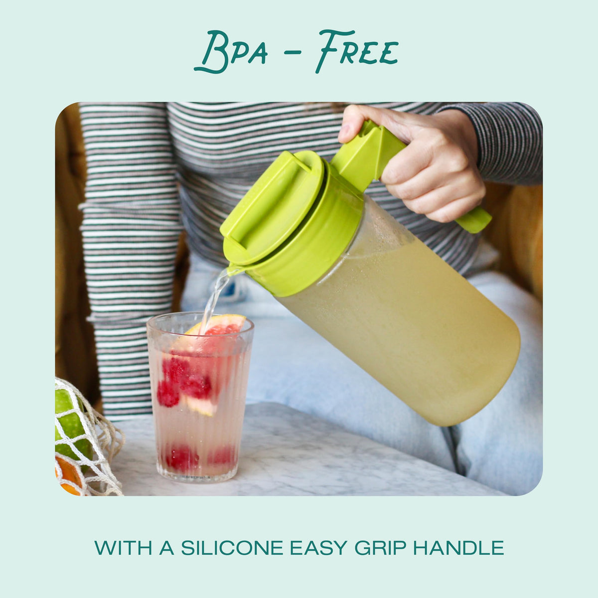 Takeya Airtight Pitcher holds 1 quart for iced tea or water.