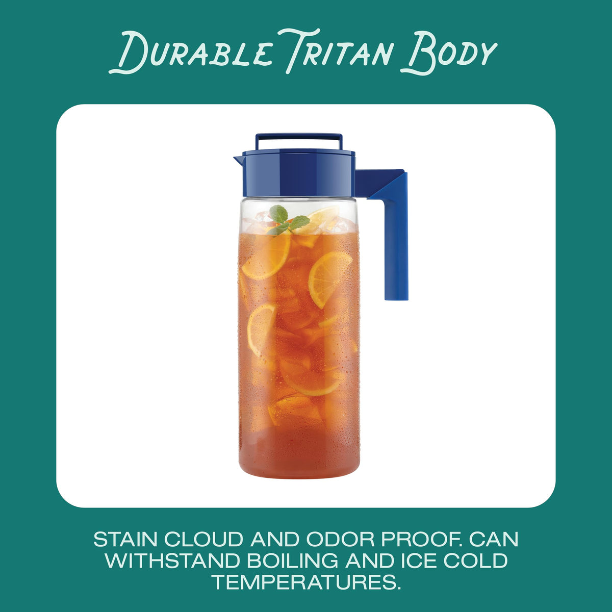 Takeya Airtight Pitcher Eastman Tritan resists stains and odors.