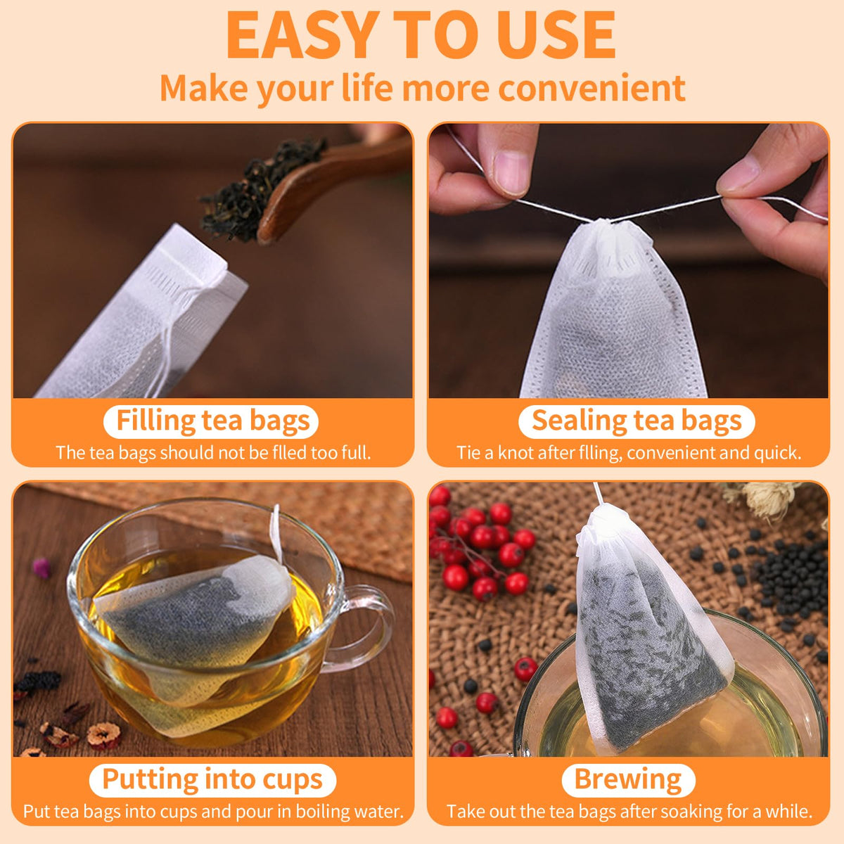 TamBee loose tea bags reusable image highlighting multiple uses.