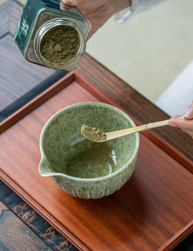 Tang Pin Matcha Set chasen holder keeps whisk upright for tidy, quick whisking.