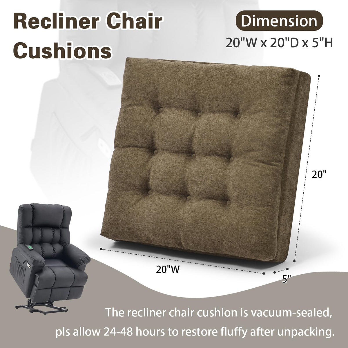 TANYOO cushion dimensions 20x20x5 providing targeted height for easier rising.