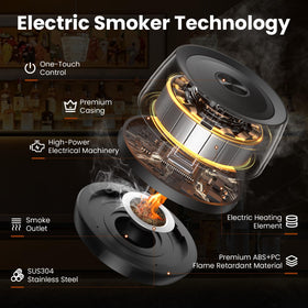 Tapsmok built-in lighter ignites chips for safe, hassle-free smoking of cocktails.