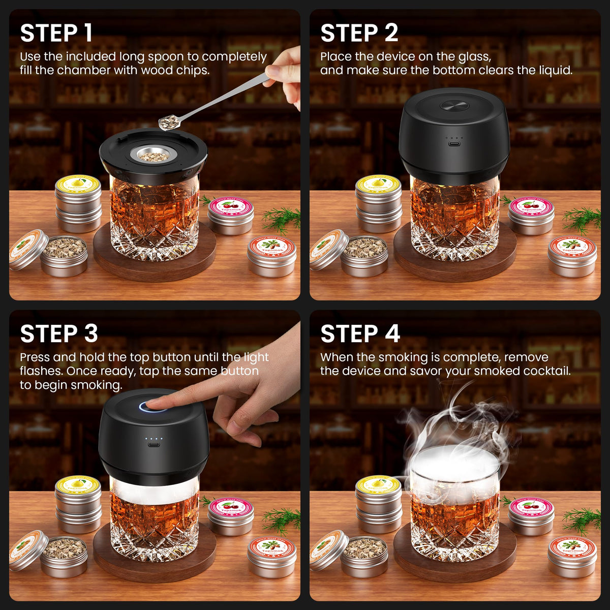 Tapsmok one-button operation for beginner-friendly smoking sessions.