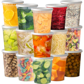 TashiBox 48-pack 32 oz deli containers with clear lids for quick content spotting.