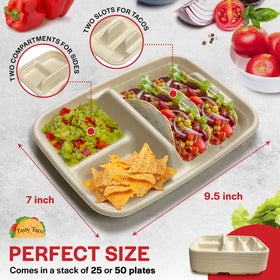 Tasty Taco beige plates for taco bar setups and easy serving