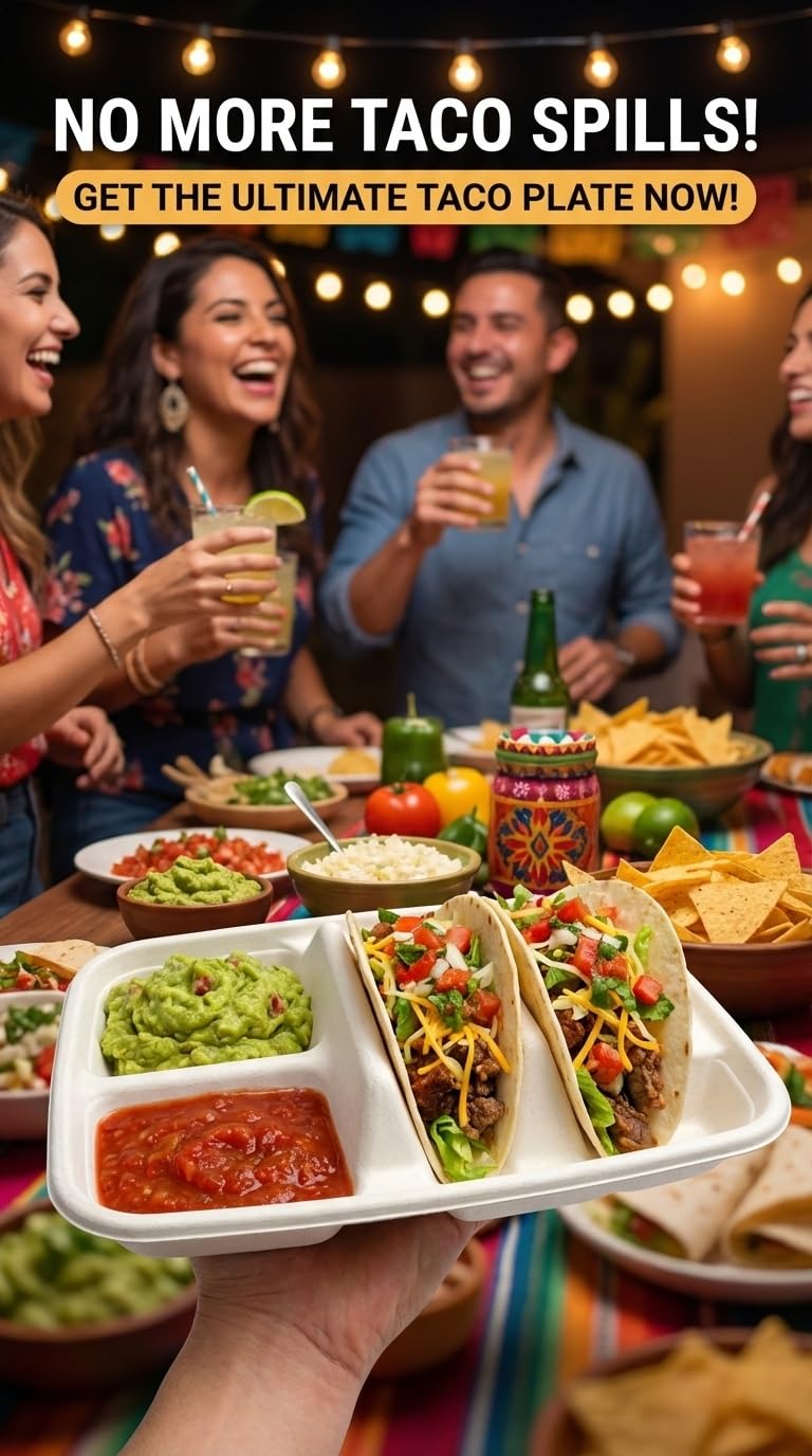 Tasty Taco party table setup highlights quick, organized serving options.