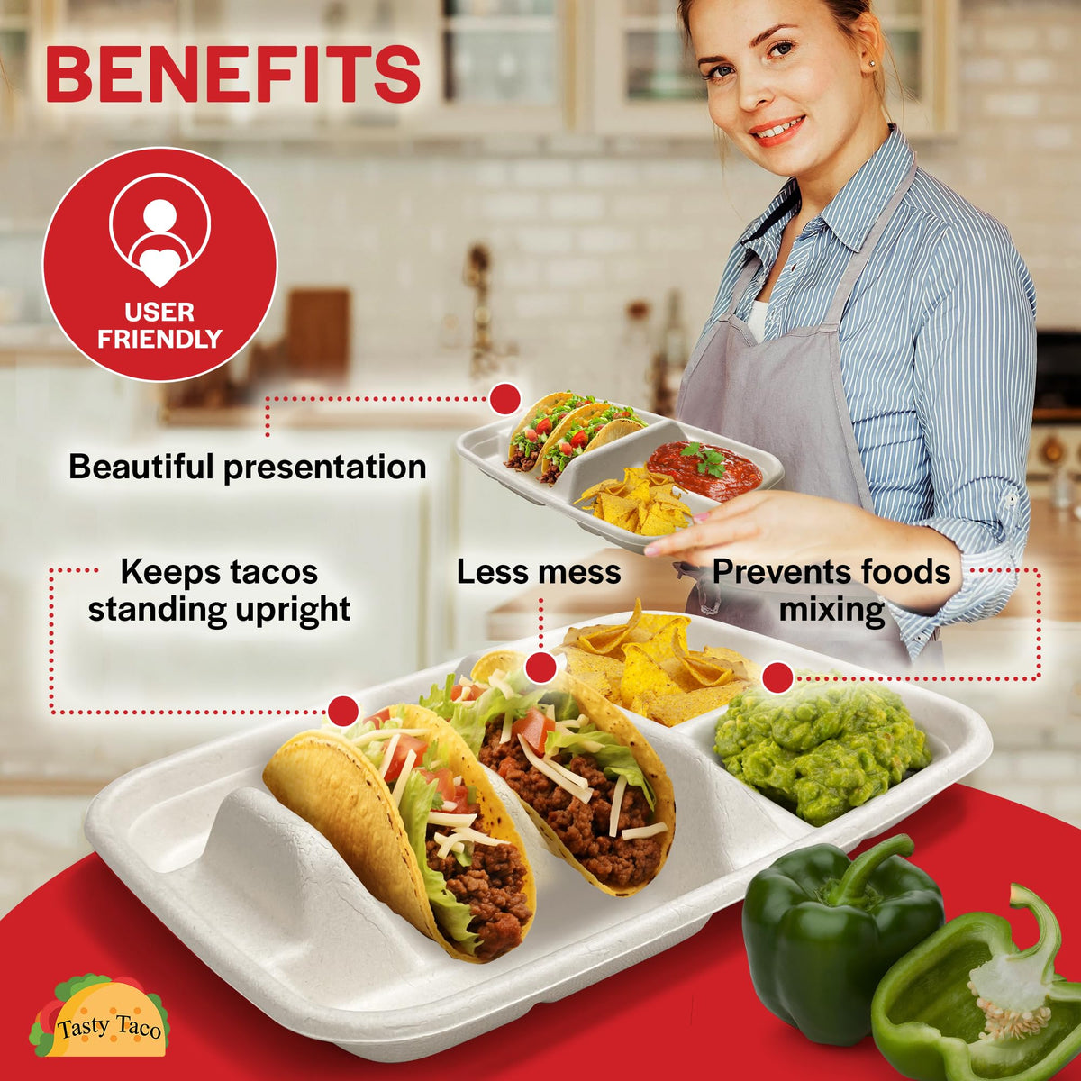 Tasty Taco soft-shell tacos on plate highlight versatile use at gatherings.