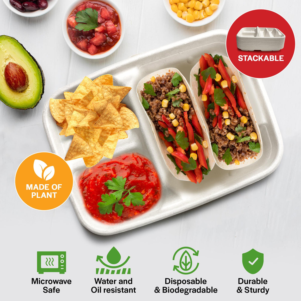 Tasty Taco plates holding two tacos for a convenient serving