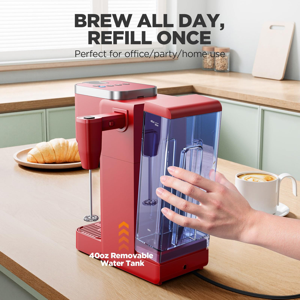 Tastyle 40-ounce removable reservoir makes refill easy.