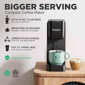 Tastyle hot bold brew setting delivers richer, full-bodied coffee.