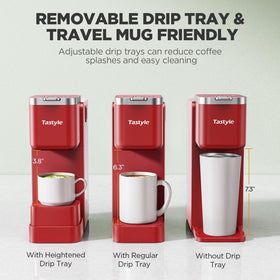 Tastyle travel-mug friendly design fits up to 7.3 inches tall.