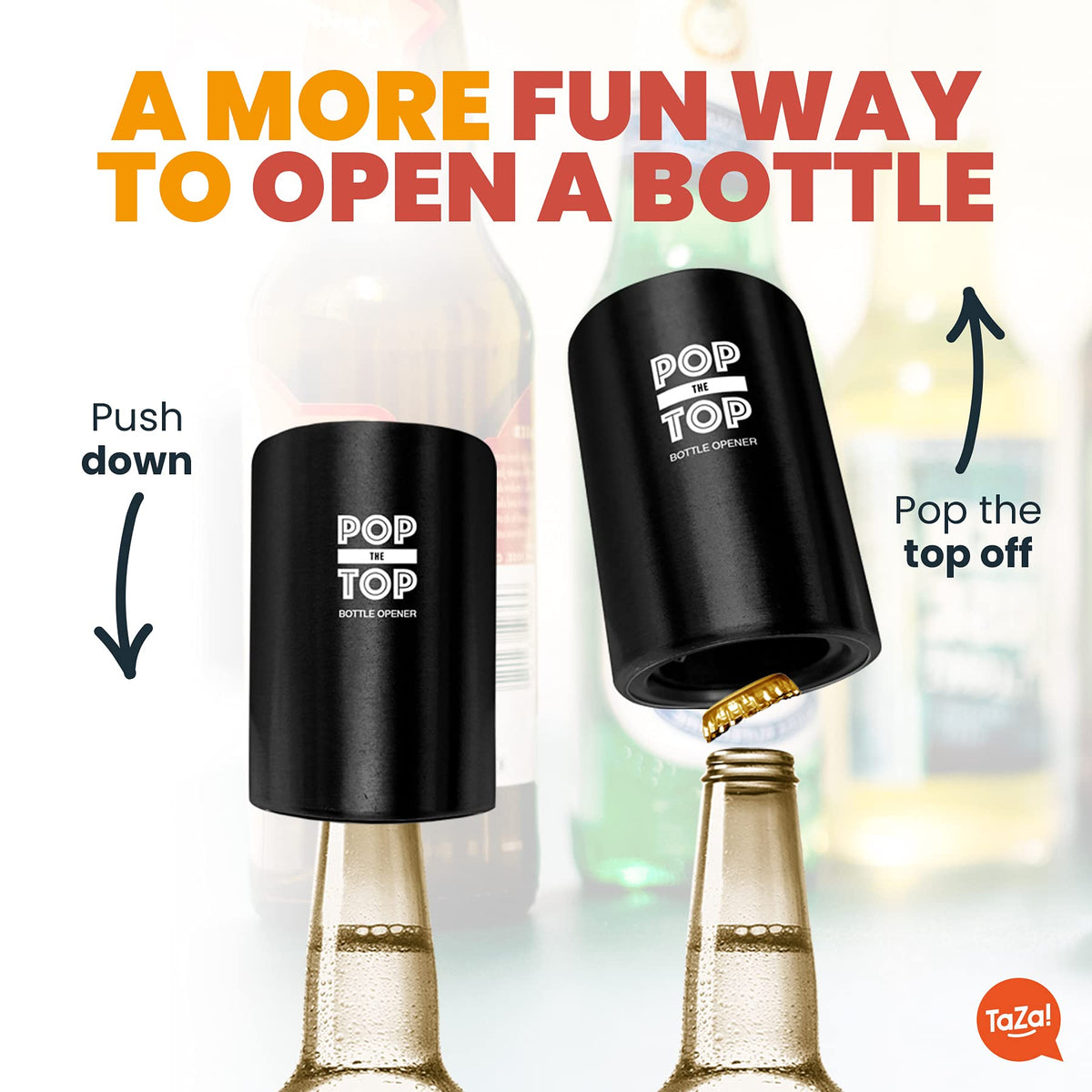 TaZa bottle-cap remover with stainless steel mechanism delivering smooth cap pops.