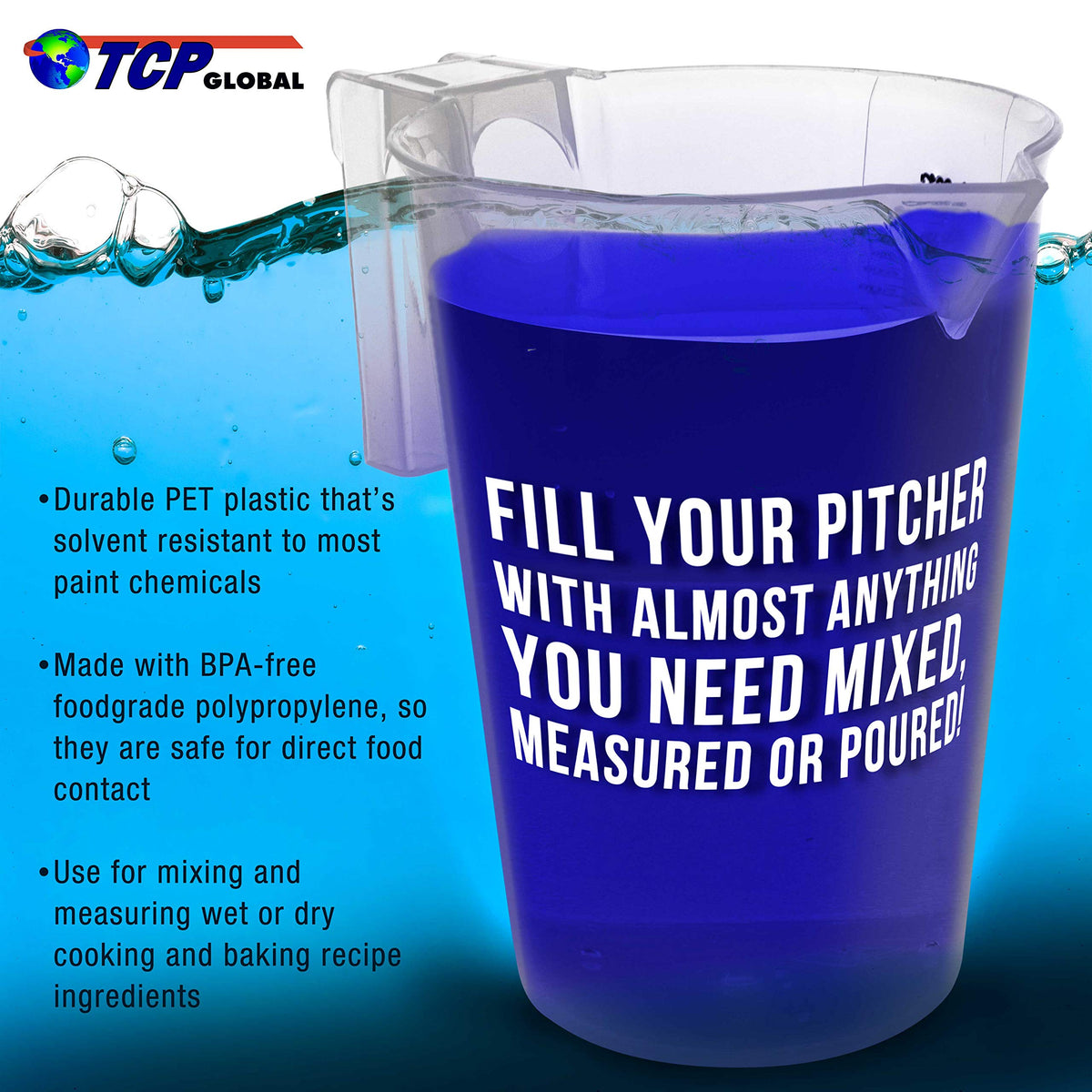 TCP Global 3L pitcher ideal for kitchen ingredients and baking prep.
