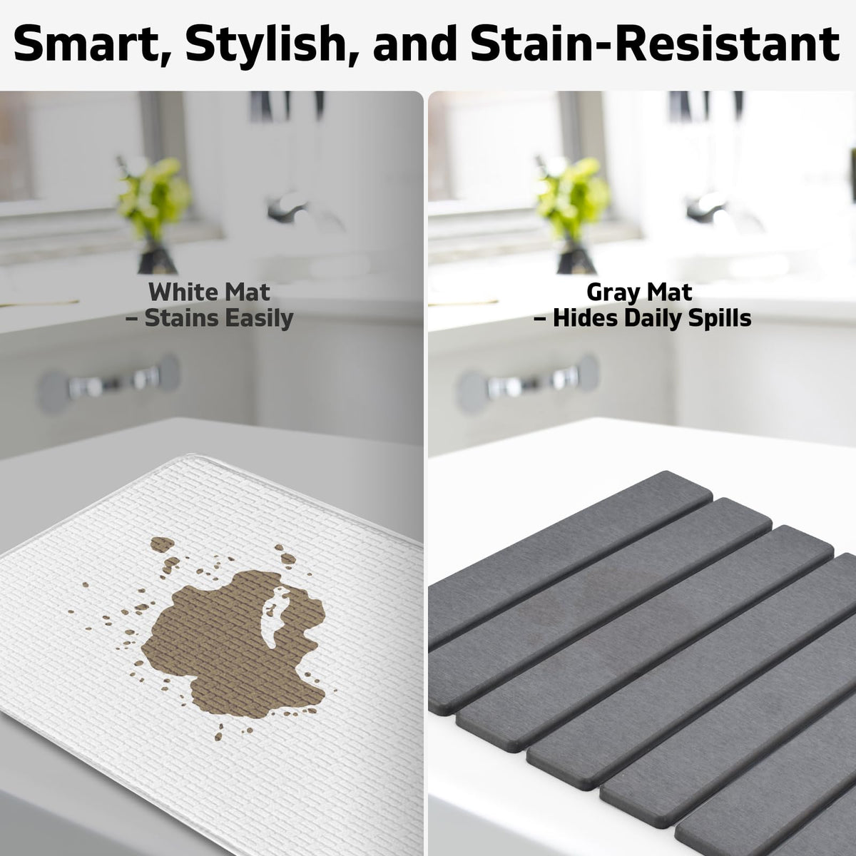 tdcokhe dark grey stone drying mat laid out for dishes in a modern kitchen.