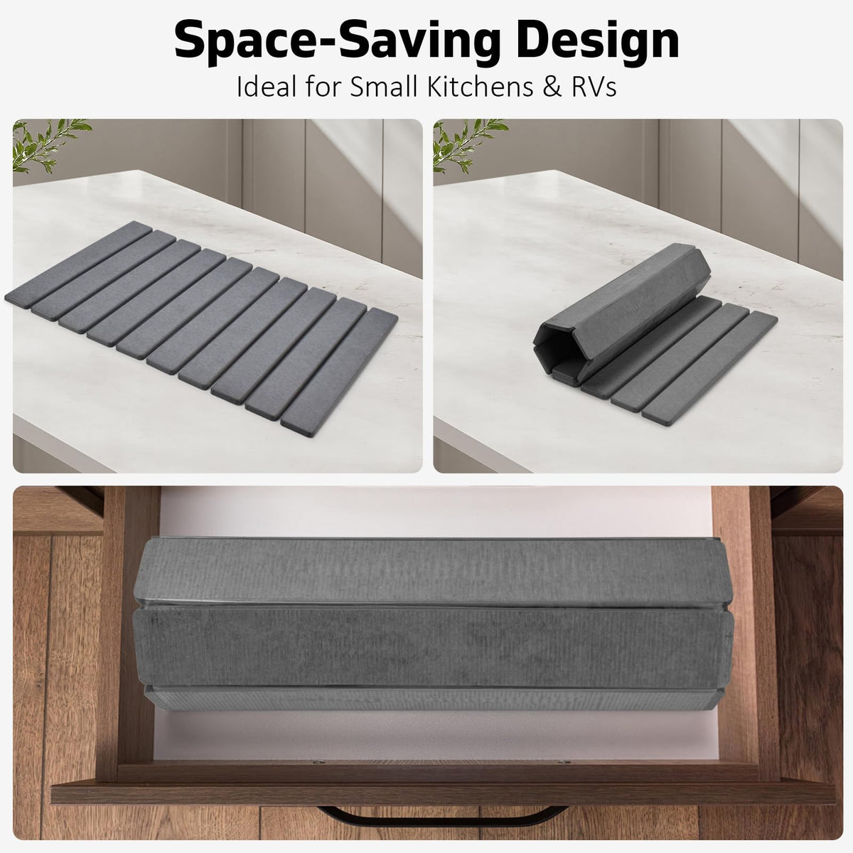 tdcokhe large stone drying mat folded for compact storage on countertops.