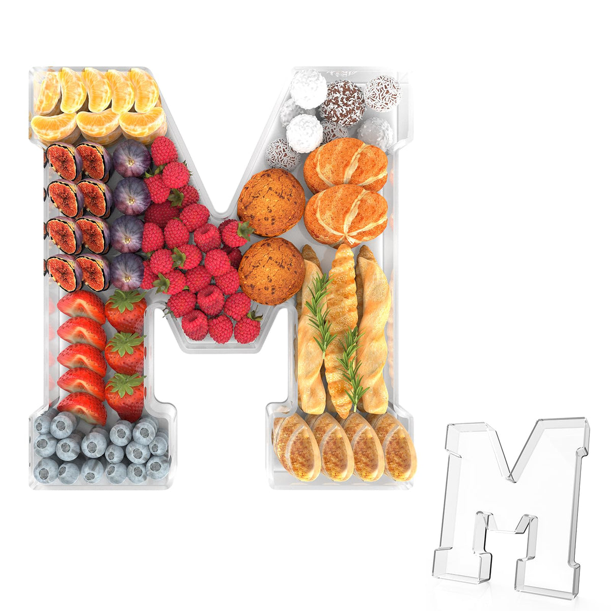 tdsuco 11-inch acrylic letter charcuterie tray with M for elegant food display