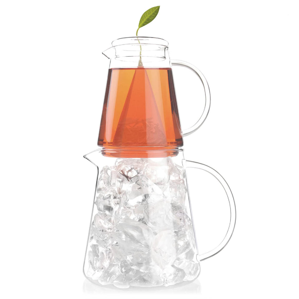 Tea Forte Tea Over Ice Pitcher 12oz demonstrates steeping for fresh iced tea.