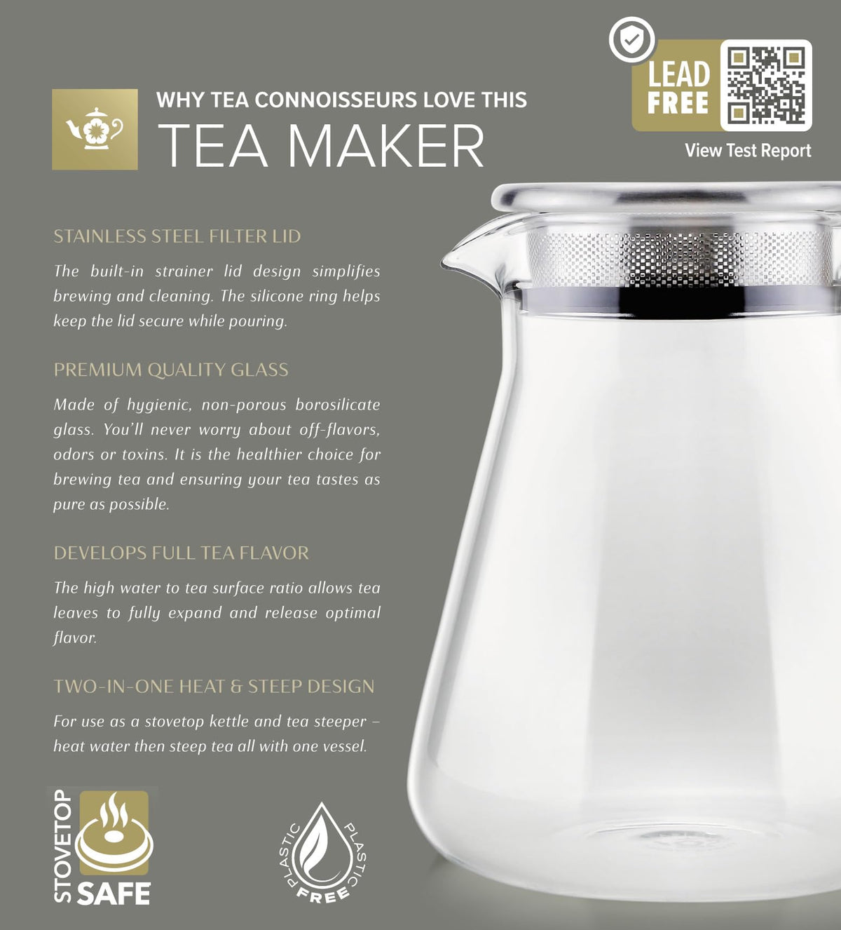 Silicone ring secures lid during brew and pour for easy handling