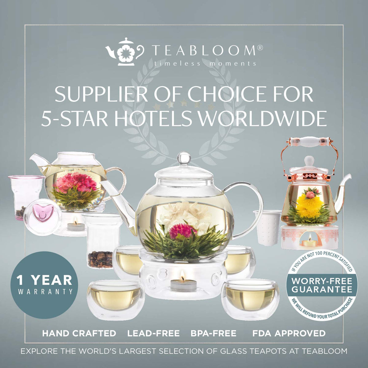 Teabloom glass teapot delivers pure tea with stain-free performance