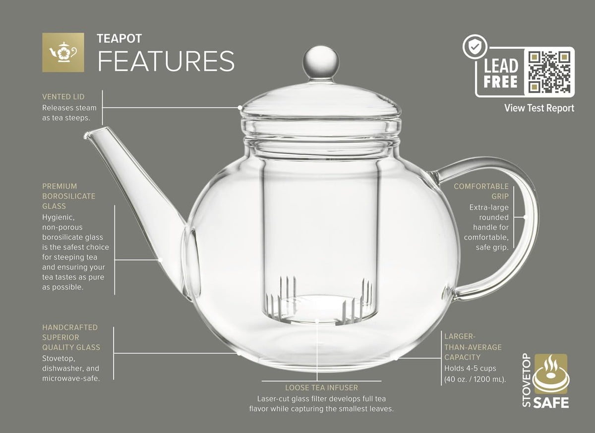 Teabloom borosilicate glass teapot on stovetop heat