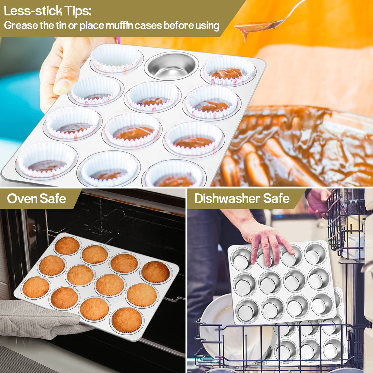 TeamFar muffin pan interior matte finish helps release muffins with less sticking.