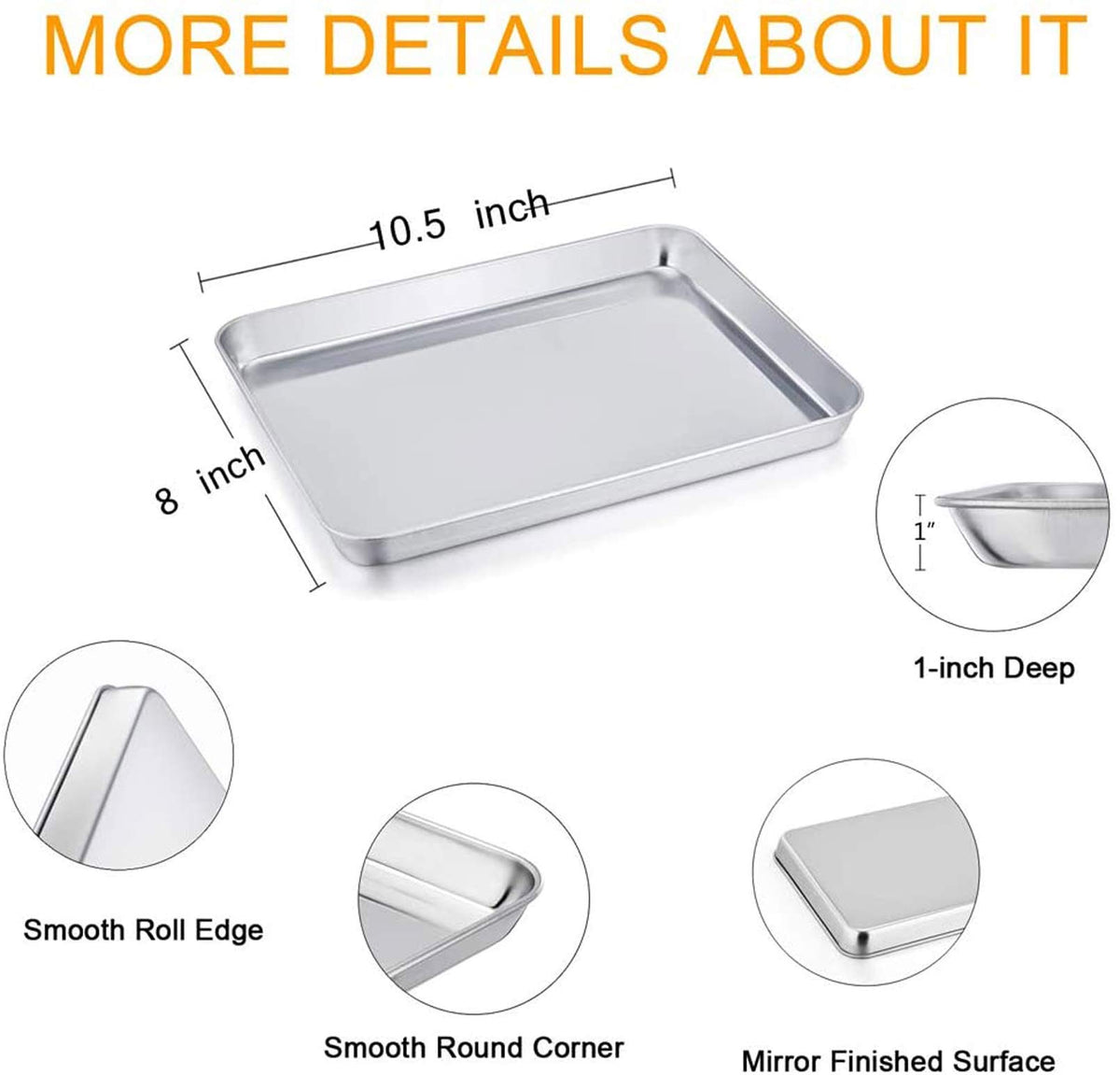 TeamFar stainless steel toaster oven pan with smooth roll edge for safer handling.