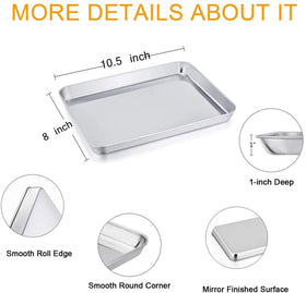 TeamFar stainless steel toaster oven pan with smooth roll edge for safer handling.