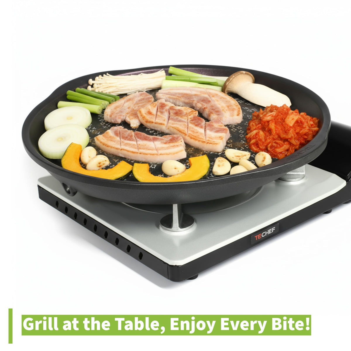 TECHEF KBBQ grill pan swirl channel drains fat while browning