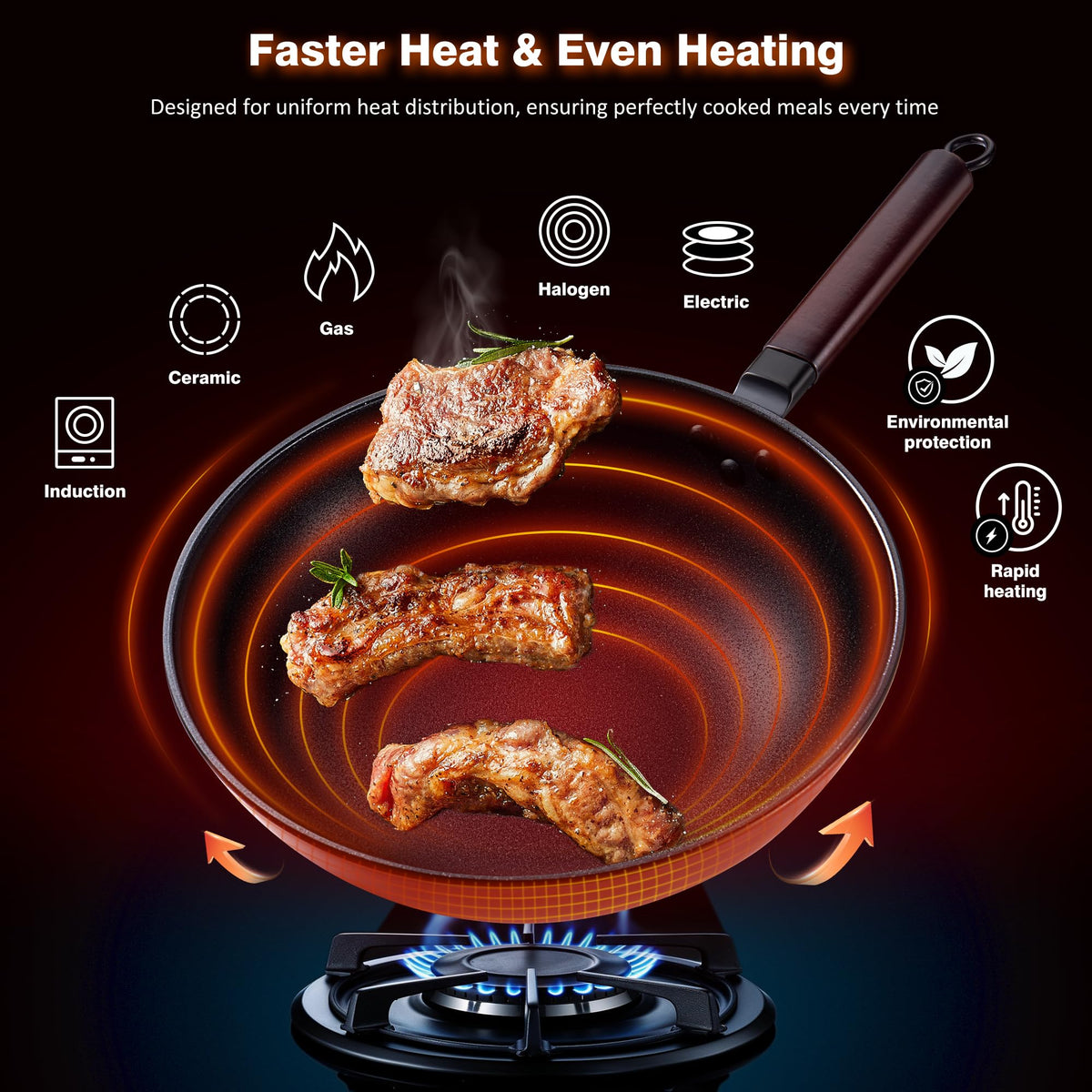 Teewe carbon steel wok 13-inch with spatula for easy cooking and nonstick release.