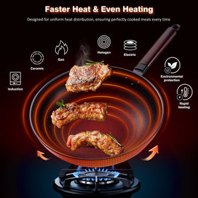 Teewe carbon steel wok 13-inch with spatula for easy cooking and nonstick release.