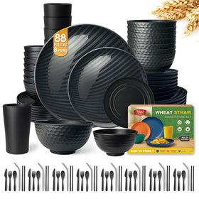 Teivio 88-piece wheat straw dinner plates for durable family meals