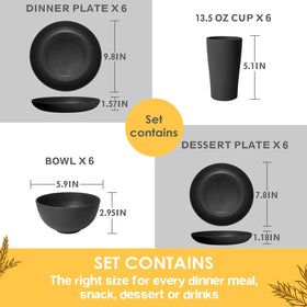 Teivio wheat straw dessert plates in black, lightweight for kids and everyday use