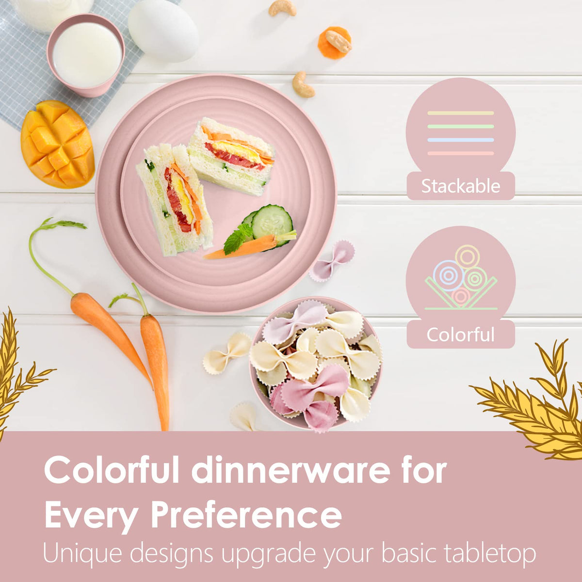 Teivio pink dinnerware durable and lightweight for family use.
