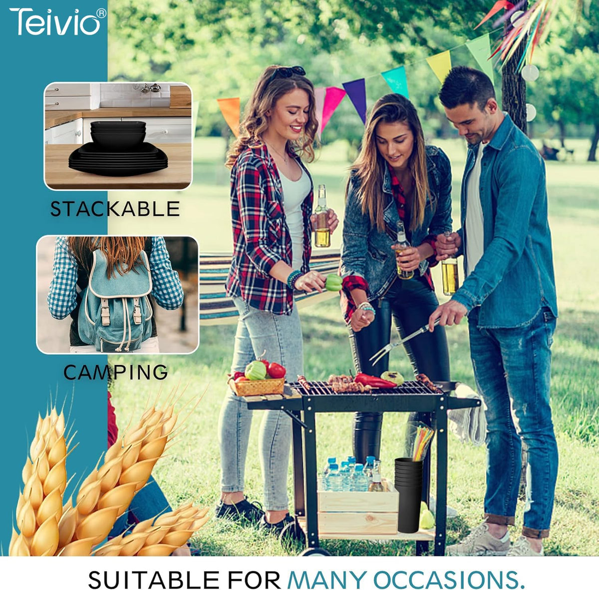 Teivio square diningware keeps meals safe with kid-friendly, crack-resistant material.