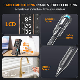 TEMMIO AI Smart Thermometer with high-temp ceramic probe for durability.
