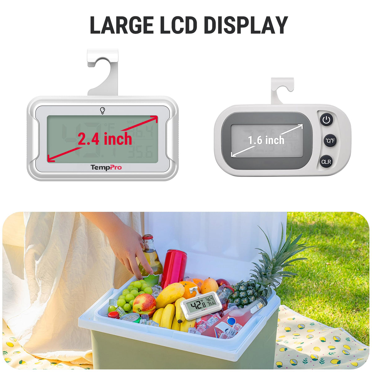 TempPro car fridge use provides portable digital temperature checks.