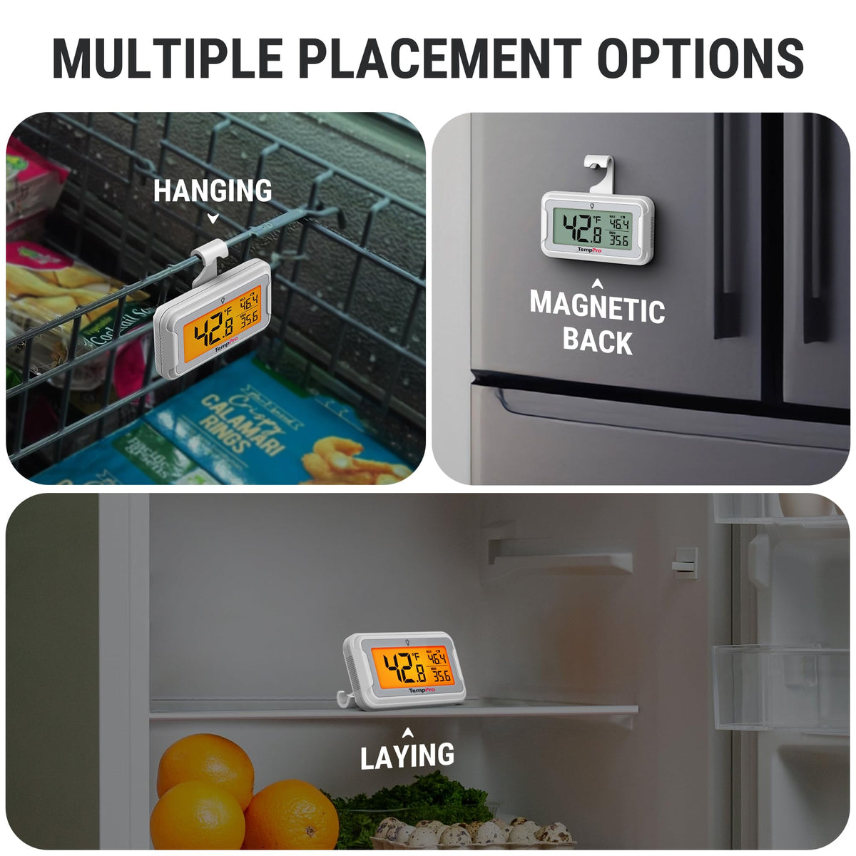 TempPro magnetic attachment and hook offer versatile placement.