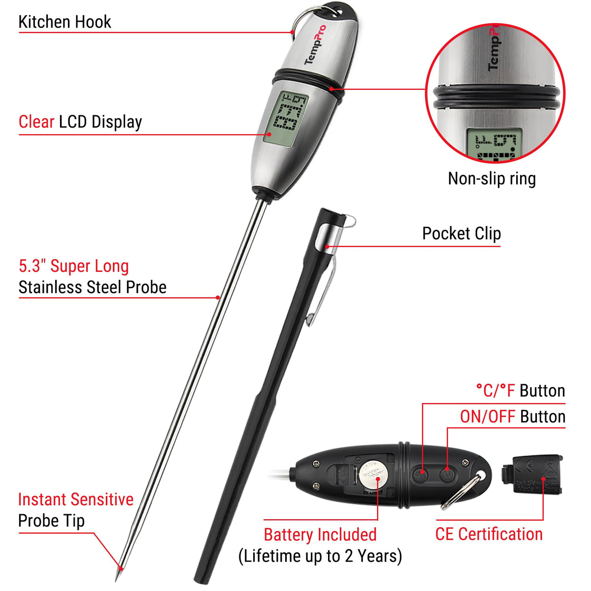 TempPro TP02S Celsius/Fahrenheit toggle for international recipes