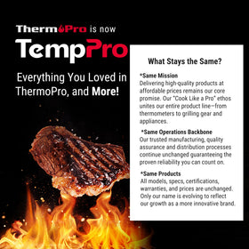 TempPro TP20 brand logo close-up for trusted grilling gear
